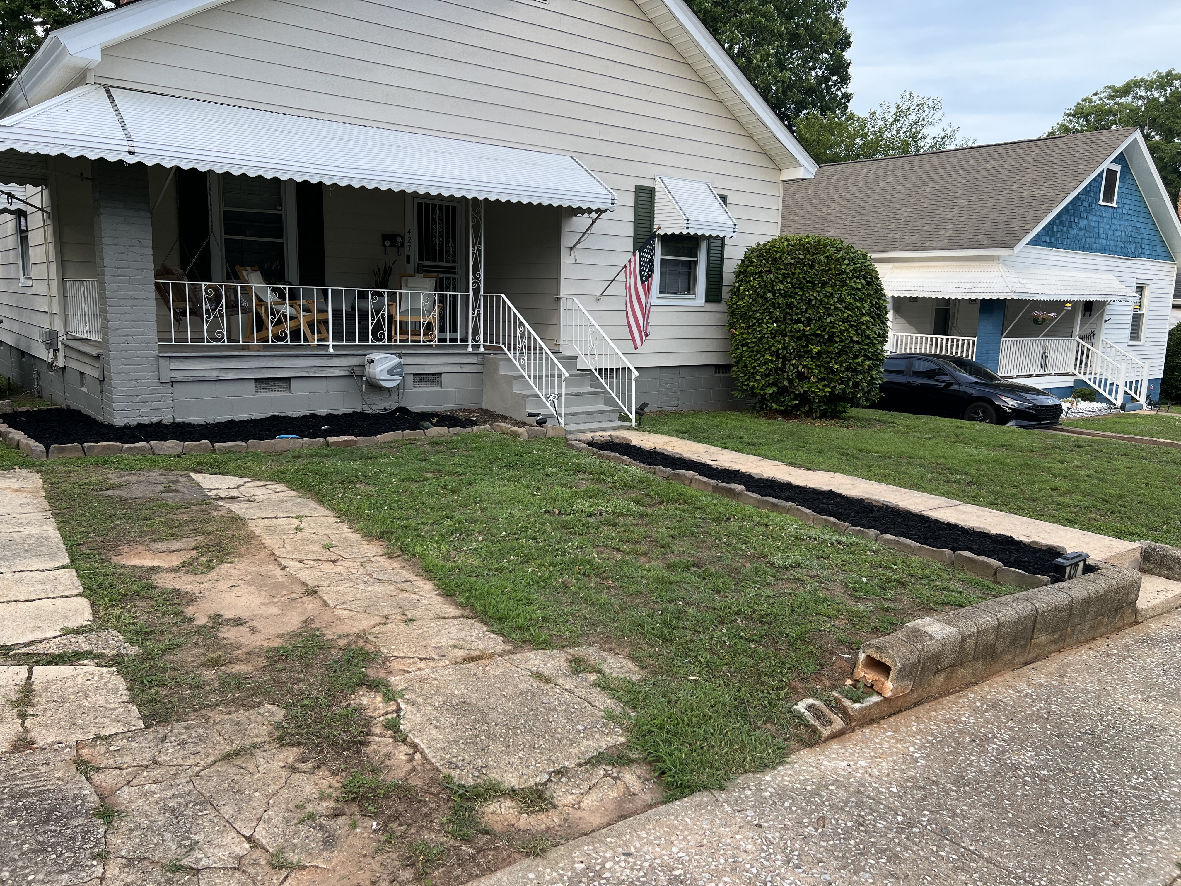 Mulch installation with stone edging